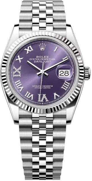 Rolex Datejust 36 mm White Gold and Steel Aubergine Diamond Dial 2026 year